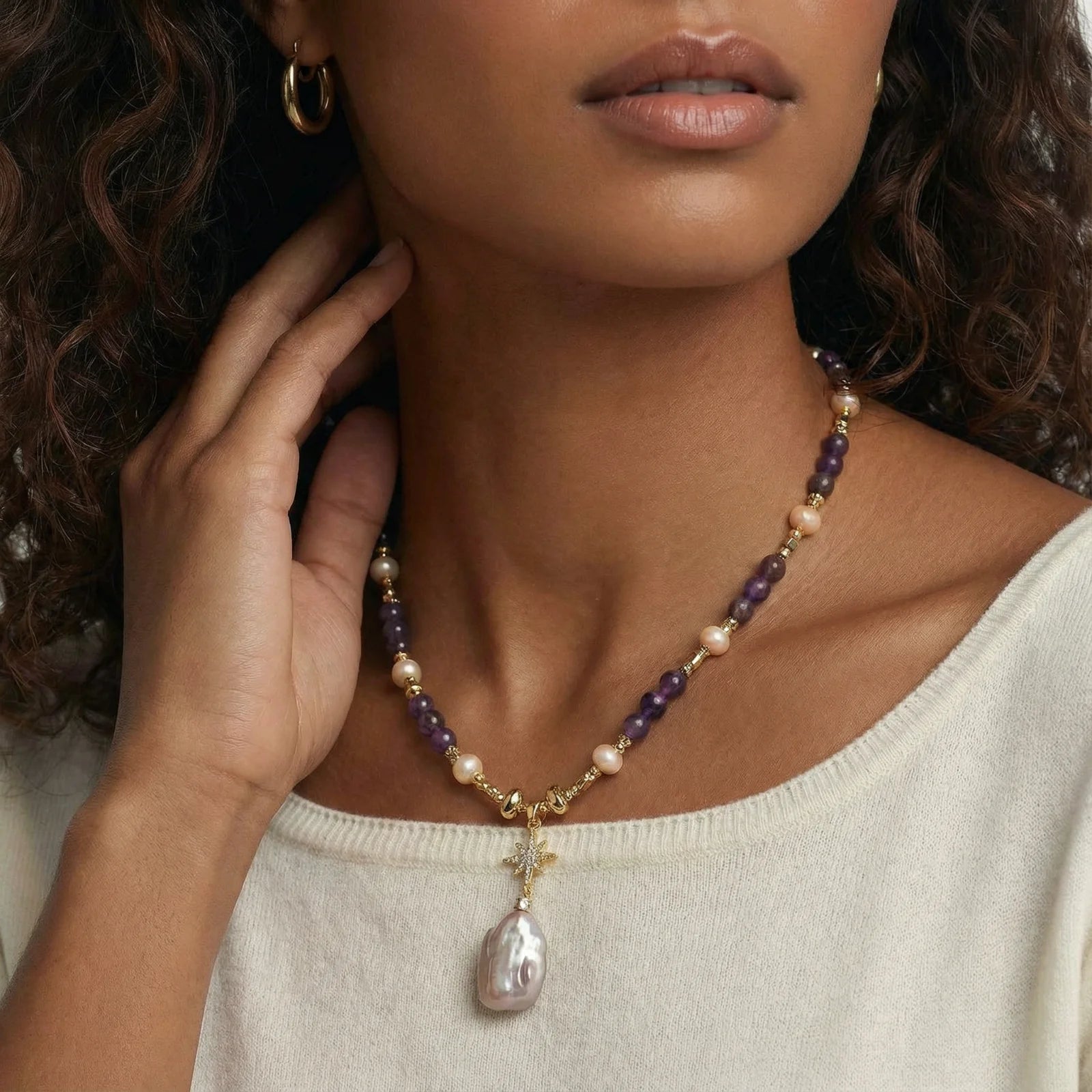 Celestial Amethyst Pearl Necklace